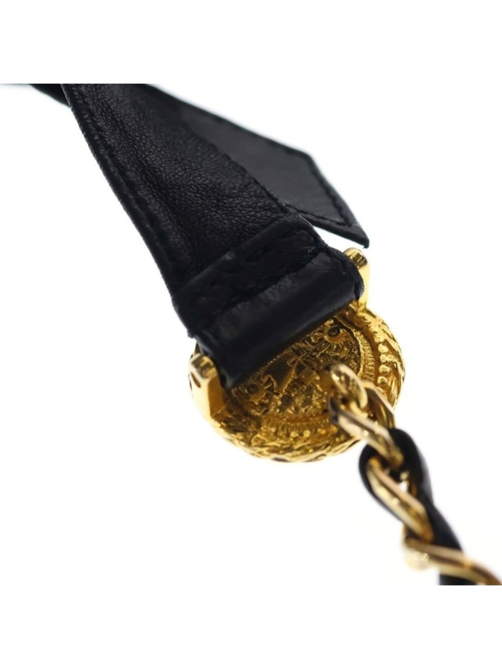 Chanel CC Logo Coin Chain Leather Belt Gold Black - Picture 5 of 6